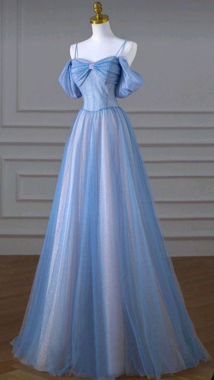 Classy A Line Spaghetti Straps Long Party Dress Blue Prom Dresses SD2449