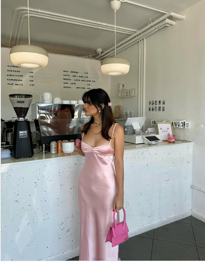 Classy Sheath Spaghetti Straps Long Party Dress Pink Prom Dresses SD2452