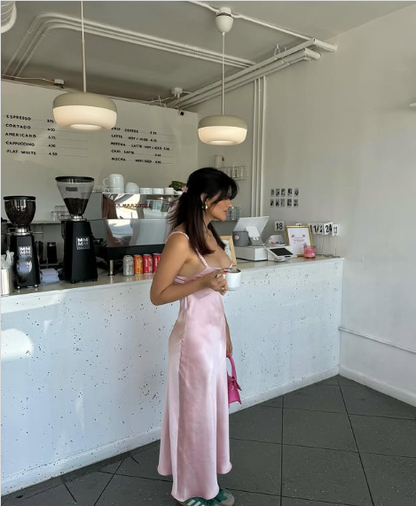 Classy Sheath Spaghetti Straps Long Party Dress Pink Prom Dresses SD2452