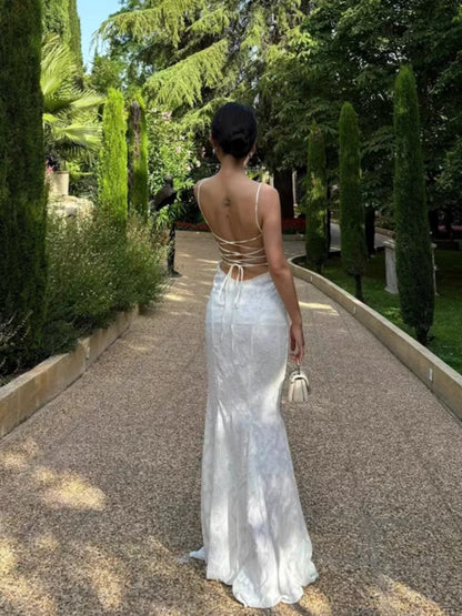 Modest Mermaid Spaghetti Straps Long White Prom Dresses Formal Graduation Party Dress Evening Dress SD2461