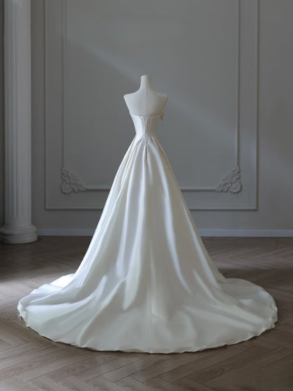 Timeless A line Strapless Satin Ivory Long Wedding Dress Bridal Dresses SD2487