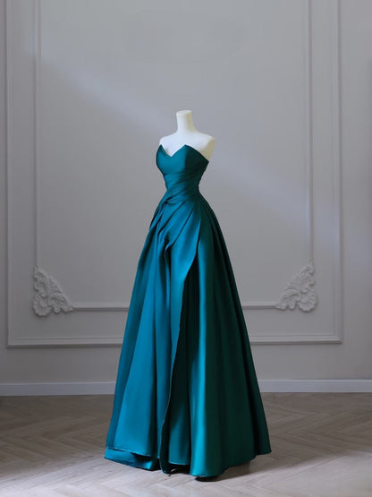 Classy Ball Gown Strapless Satin Ruffles Long Evening Dress Prom Dresses SD2498