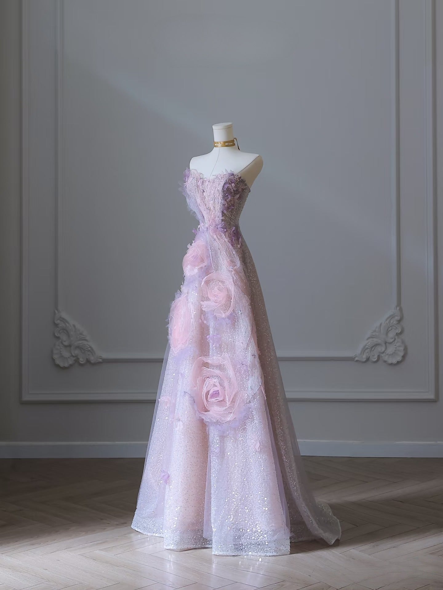 Classy Balll Gown Sweetheart Floral Lilac Tulle Long Evening Dress Prom Dresses SD2517