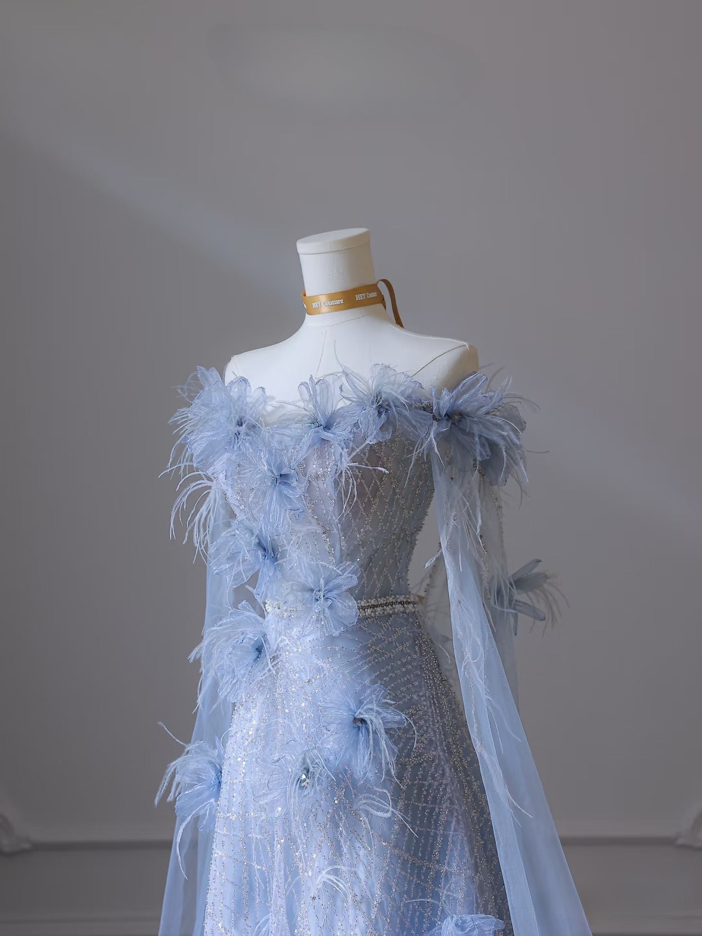 Classy Balll Gown Sweetheart Floral Blue Tulle Long Evening Dress Prom Dresses SD2518