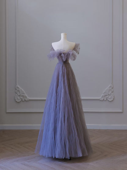 Classy A Line Off The Shoulder Lilac Tulle Long Evening Dress Prom Dresses SD2520
