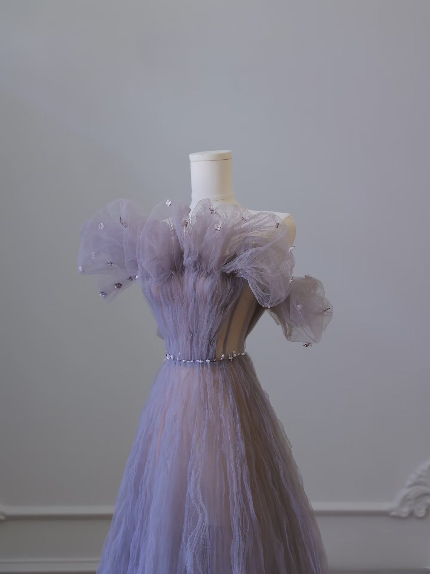 Classy A Line Off The Shoulder Lilac Tulle Long Evening Dress Prom Dresses SD2520