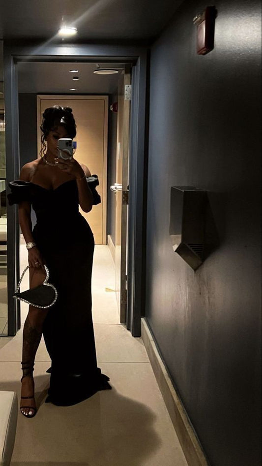 Gorgeous Mermaid Off The Shoulder Black Girl Black Satin 21st Birthday Dress Prom Dress Graduation Dresses D2590