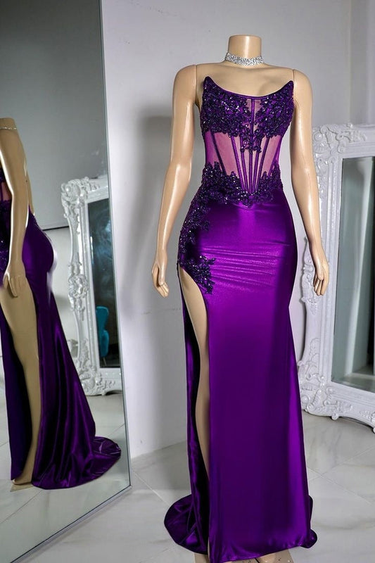 Sexy Mermaid Strapless Grape Prom Dress Long Birthday Dress Birthday Outfits Graduation Dresses D2665