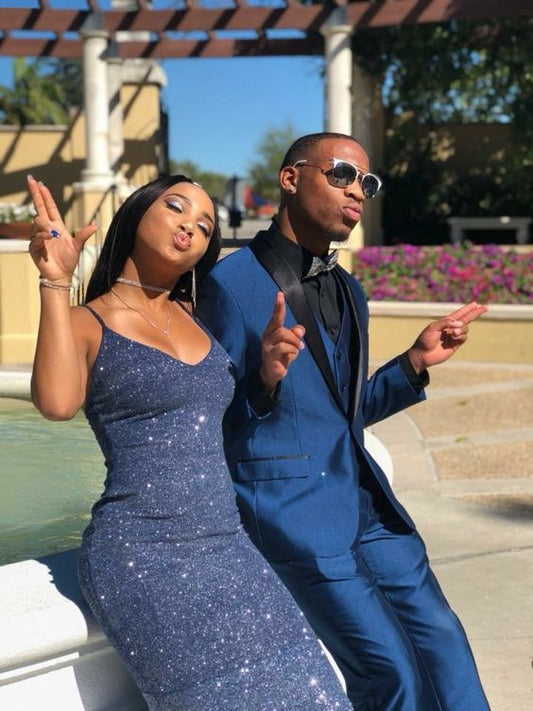 Gorgeous Mermaid Spaghetti Straps Navy Blue 23rd Birthday Dress Prom Dress Birthday Outfits For Women D2673