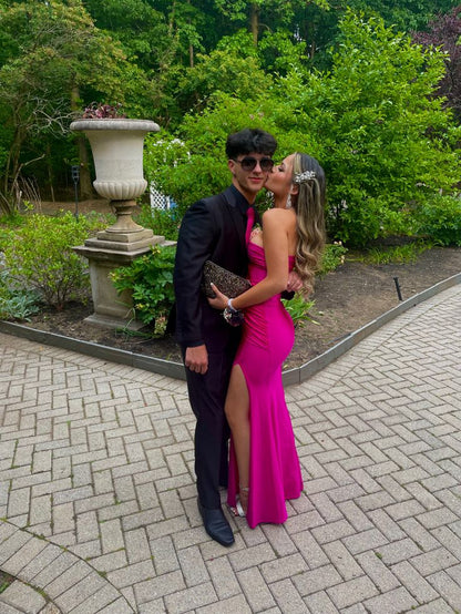 Gorgeous Mermaid Strapless Pink Slit 23rd Birthday Dress Prom Dress Birthday Outfits For Women D2680