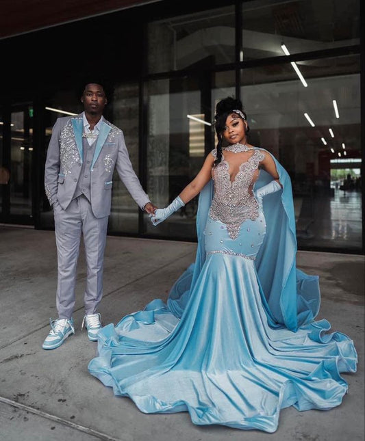 Pretty Mermaid V Neck Blue Silver Beads 18th Birthday Dress Prom Dress Birthday Outfits For Women D2691