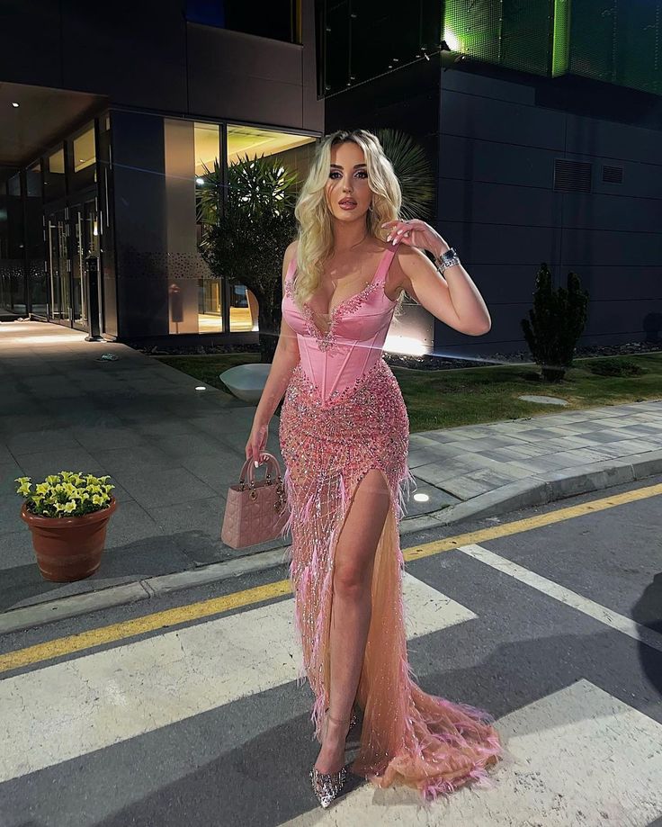 Pretty Mermaid Straps Pink Long Satin 20th Birthday Dress Prom Dress Birthday Outfits For Women D2694