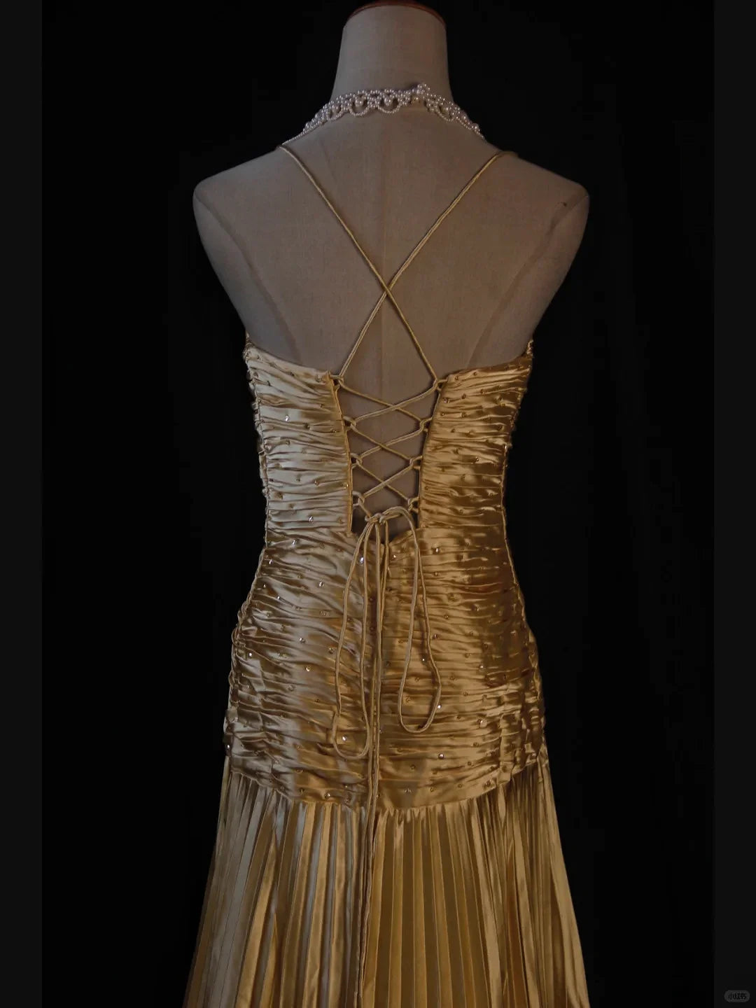 Classy A Line Halter Gold Satin Beads Long Evening Dress Prom Dresses SD2701