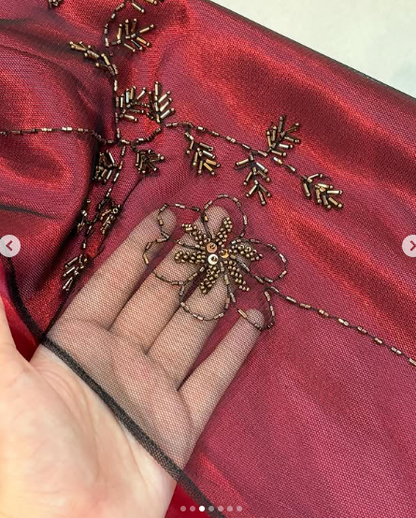 Classy A line Spaghetti Straps Burgundy Beads Long Prom Dress SD2703