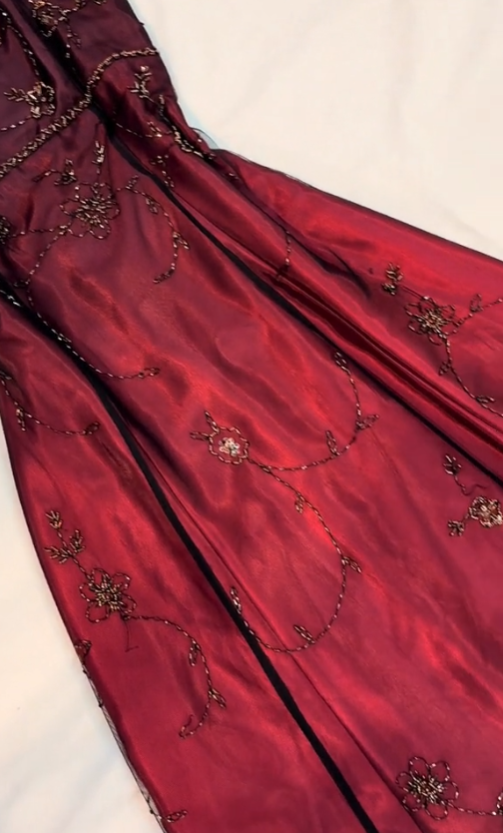 Classy A line Spaghetti Straps Burgundy Beads Long Prom Dress SD2703