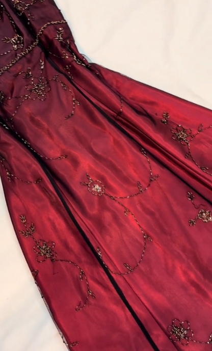 Classy A line Spaghetti Straps Burgundy Beads Long Prom Dress SD2703