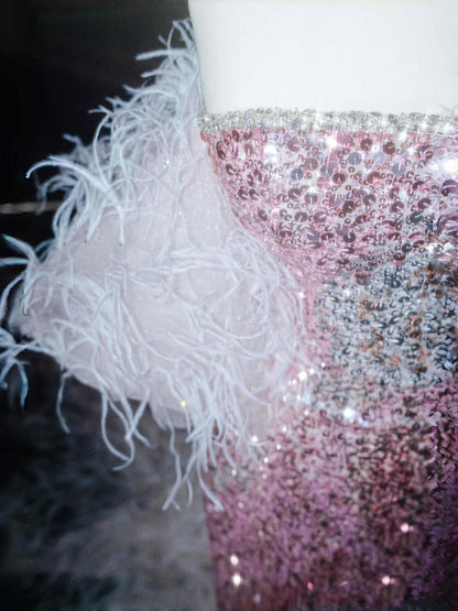 Vintage Mermaid Strapless Pink Sequins Long Prom Dress Party Dress Graduation Dresses Birthday Outfits D2715