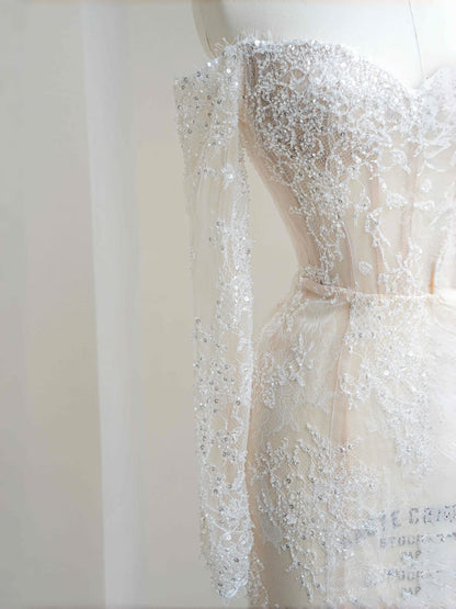 Pretty Bridal Gown Mermaid Off The Shoulder Lace White Long Wedding Dresses Modest Bridal Gowns D2717