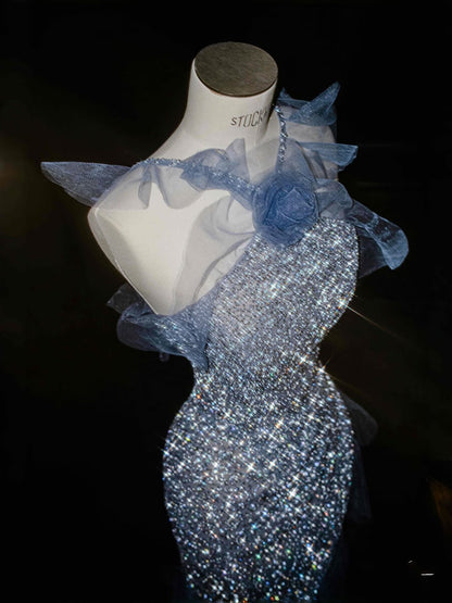 Gorgeous Mermaid Halter Blue Sequin Long Prom Dress Party Dress Graduation Dresses DP2721