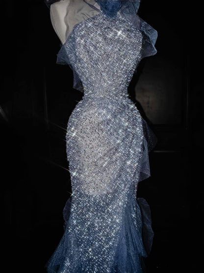 Gorgeous Mermaid Halter Blue Sequin Long Prom Dress Party Dress Graduation Dresses DP2721