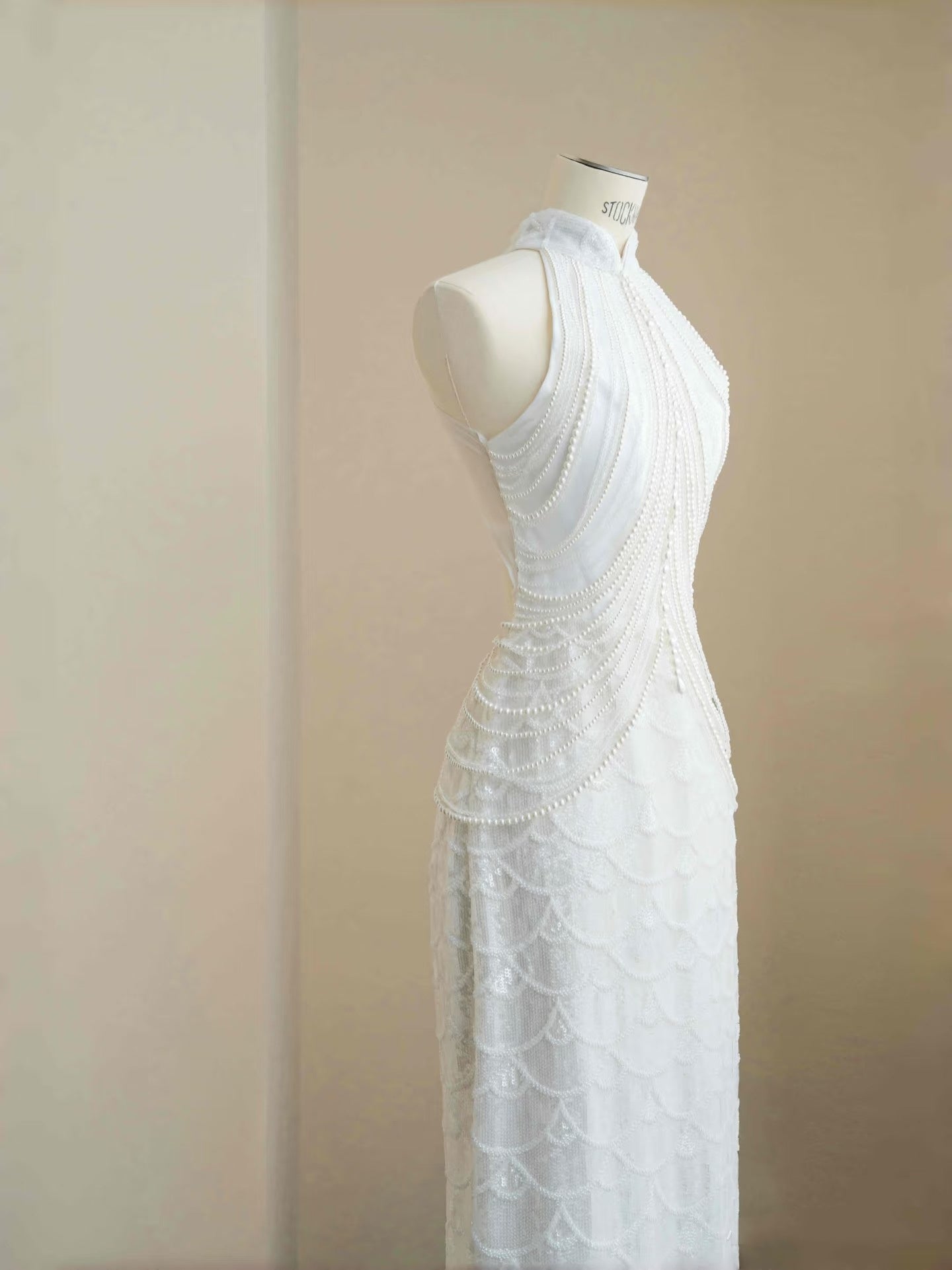 Pretty Bridal Gown Mermaid High Neck Sequin White Long Wedding Dresses Modest Bridal Gowns D2723