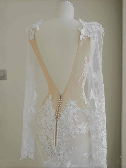 Pretty Bridal Gown Mermaid V Neck Lace White Long Wedding Dresses Modest Bridal Gowns D2726