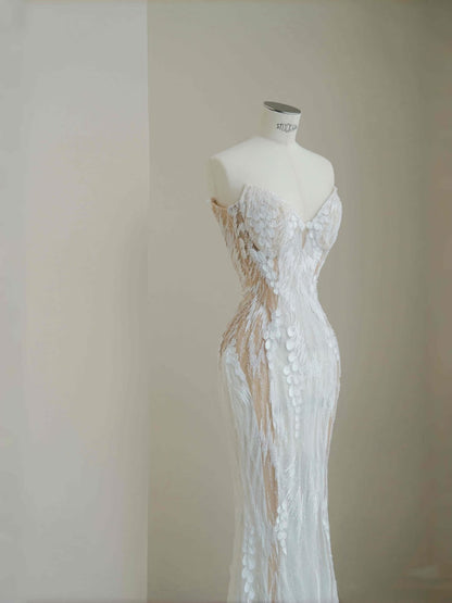 Pretty Bridal Gown Mermaid Sweetheart Lace White Long Wedding Dresses Modest Bridal Gowns D2727