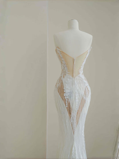 Pretty Bridal Gown Mermaid Sweetheart Lace White Long Wedding Dresses Modest Bridal Gowns D2727