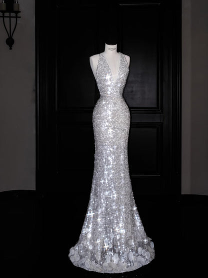 Gorgeous Mermaid Halter Sequin Long Prom Dress Party Dress Graduation Dresses D2729