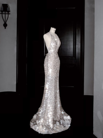Gorgeous Mermaid Halter Sequin Long Prom Dress Party Dress Graduation Dresses D2729