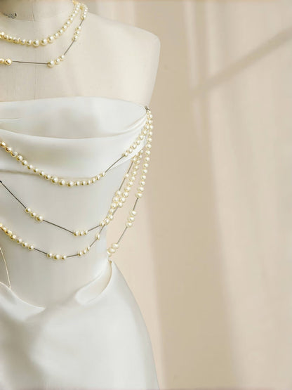 Simple Bridal Gown Sheath Strapless White Satin Floor Length Wedding Dresses Minimalist Bridal Gowns D2732