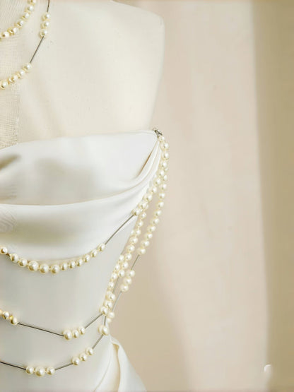 Simple Bridal Gown Sheath Strapless White Satin Floor Length Wedding Dresses Minimalist Bridal Gowns D2732