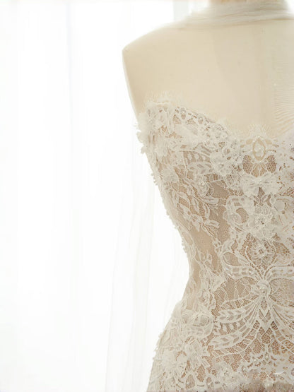 Simple Bridal Gown A line Sweetheart White Lace Floor Length Wedding Dresses Minimalist Bridal Gowns D2735