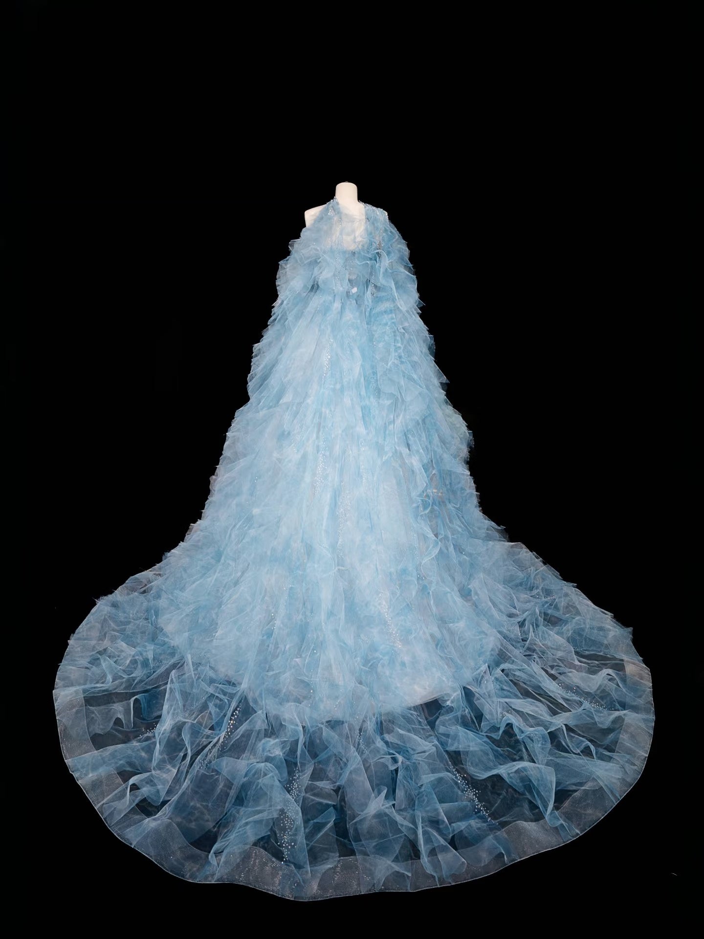 Modest Ball Gown Strapless Blue Tulle Long Prom Dress Party Dress Graduation Dresses D2739