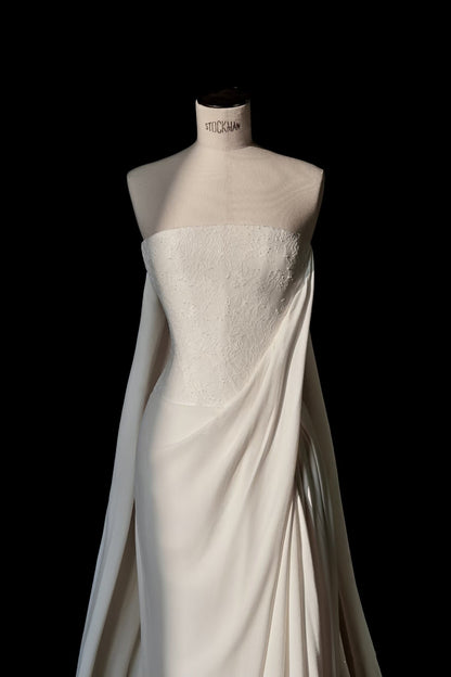 Simple Bridal Gown Sheath Strapless White Lace Floor Length Wedding Dresses Minimalist Bridal Gowns D2740