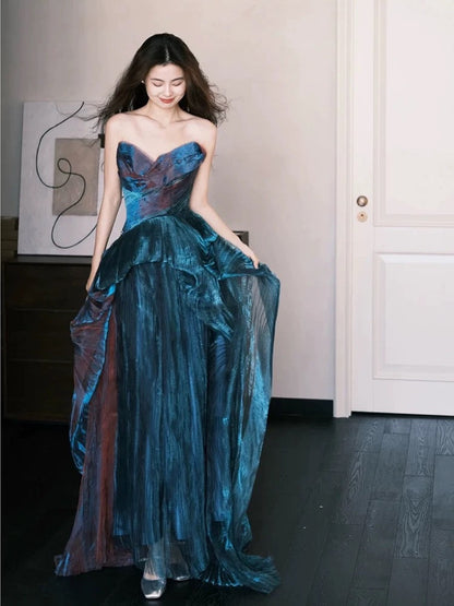 Pretty A Line Sweetheart Ruffles Long Evening Dress Prom Dresses SD2741