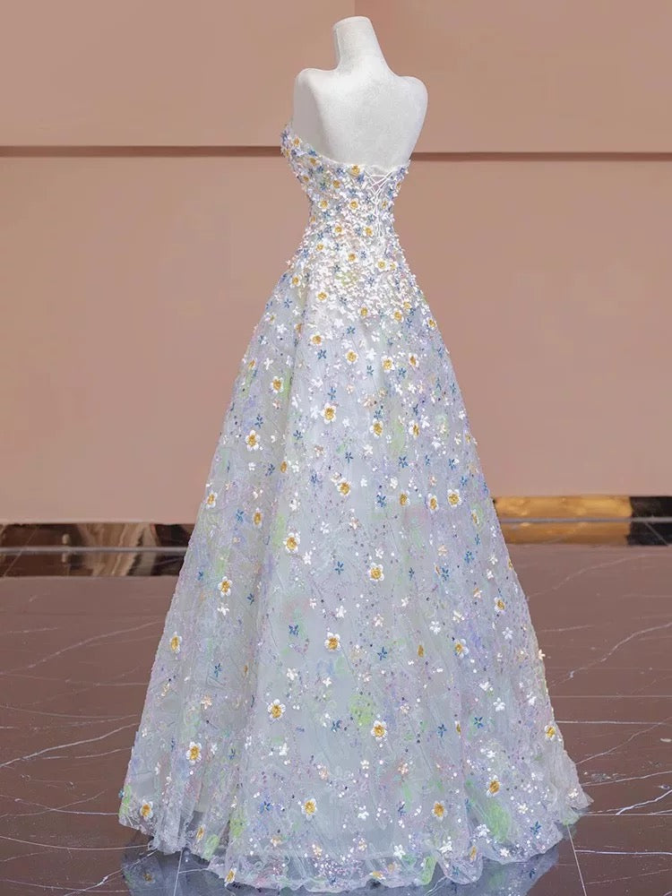 Gorgeous Balll Gown Sweetheart Floral Tulle Long Evening Dress Prom Dresses SD2749