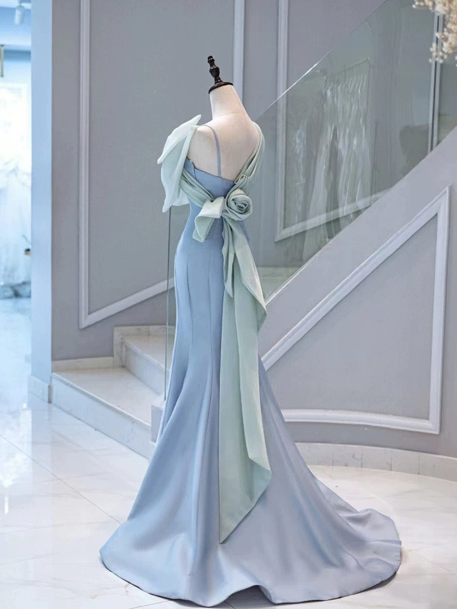 Pretty Mermaid Blue Satin Long Evening Dress Prom Dresses SD2772