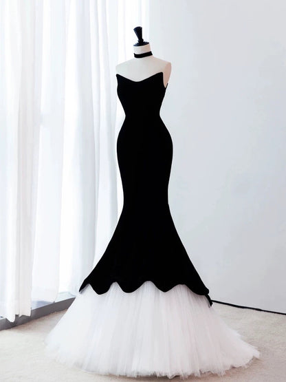Pretty Mermaid Sweetheart Neckline Black Tulle Long Evening Dress Prom Dresses SD2779