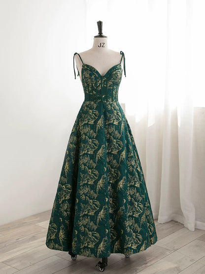 Pretty Ball Gown Spaghetti Straps Satin Green Long Length Evening Dress Prom Dresses SD2787