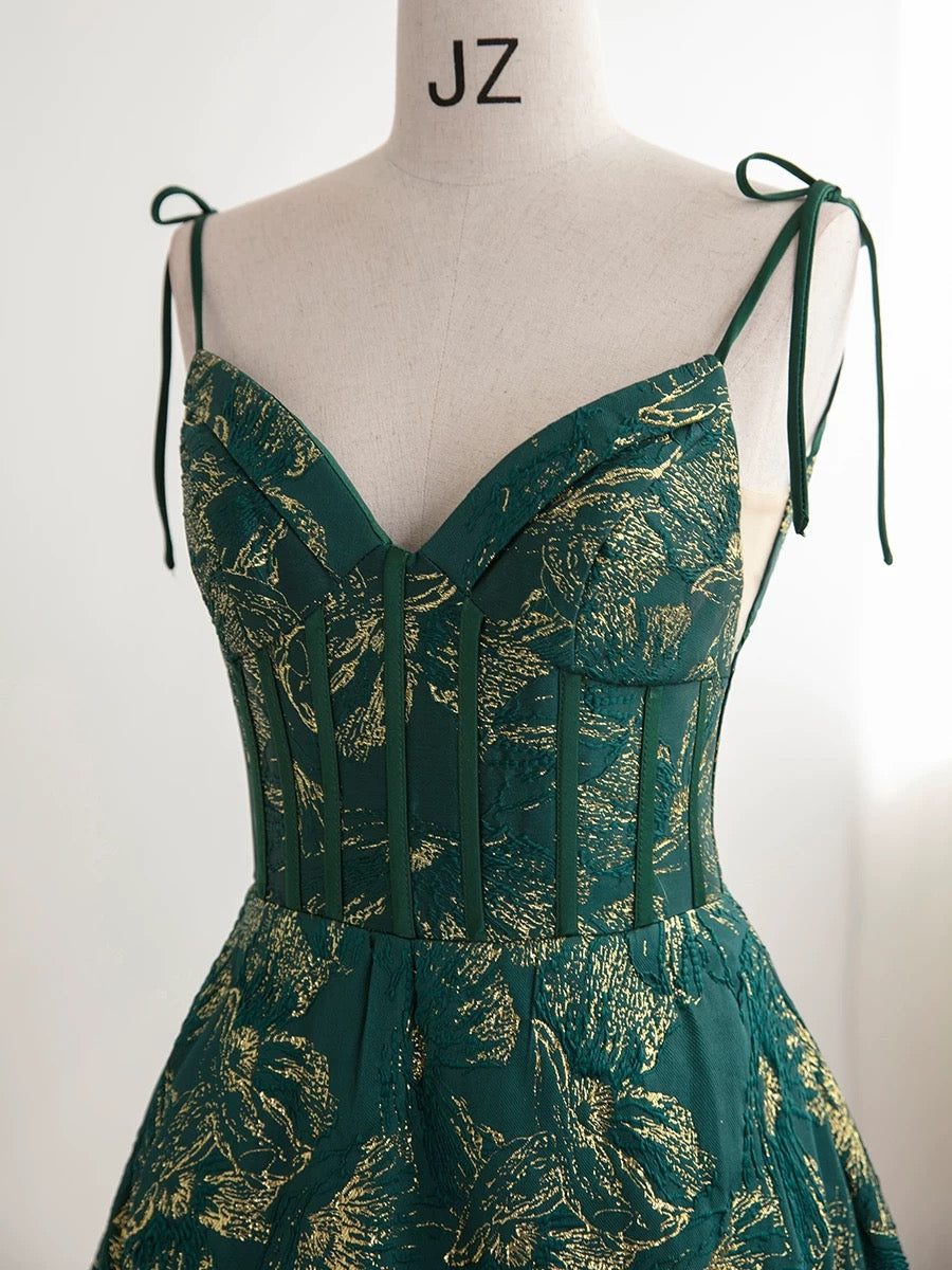 Pretty Ball Gown Spaghetti Straps Satin Green Long Length Evening Dress Prom Dresses SD2787