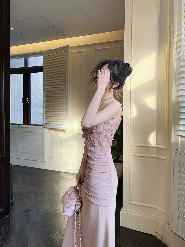 Pretty Mermaid Spaghetti Straps Pink Long Evening Dress Prom Dresses SD2804