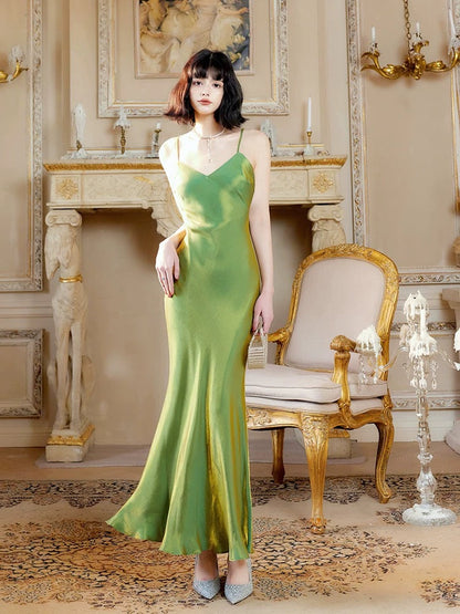Modest Mermaid Spaghetti Straps Green Long Evening Dress Prom Dresses SD2809