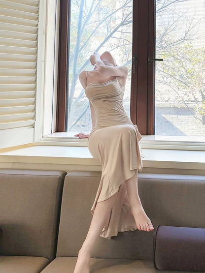 Modest Mermaid Spaghetti Straps Pink Ankle Length Evening Dress Prom Dresses SD2811