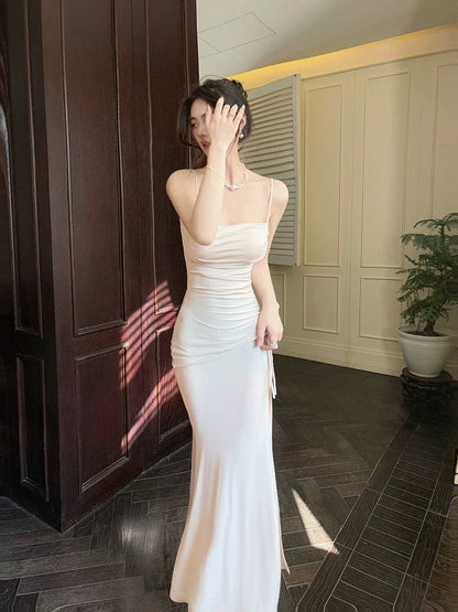 Modest Mermaid Spaghetti Straps Pink Ankle Length Evening Dress Prom Dresses SD2811