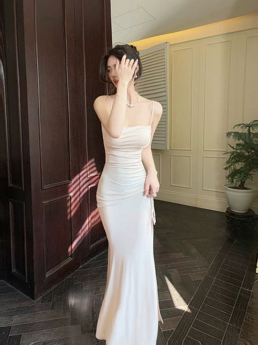 Modest Mermaid Spaghetti Straps Pink Ankle Length Evening Dress Prom Dresses SD2811