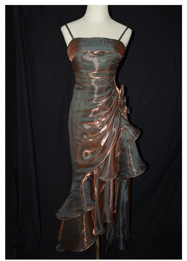 Retro Mermaid Spaghetti Straps High Low Party Dress Prom Dresses SD2820