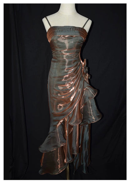 Retro Mermaid Spaghetti Straps High Low Party Dress Prom Dresses SD2820