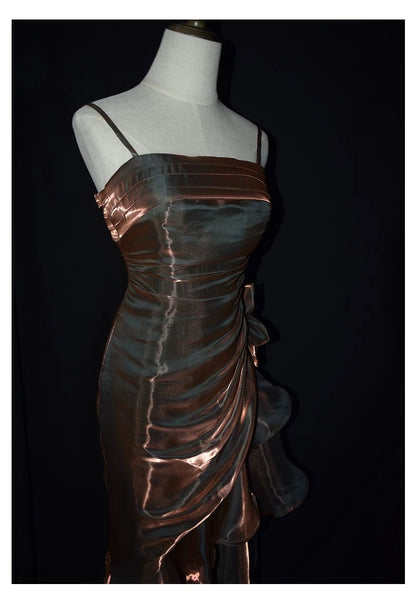 Retro Mermaid Spaghetti Straps High Low Party Dress Prom Dresses SD2820