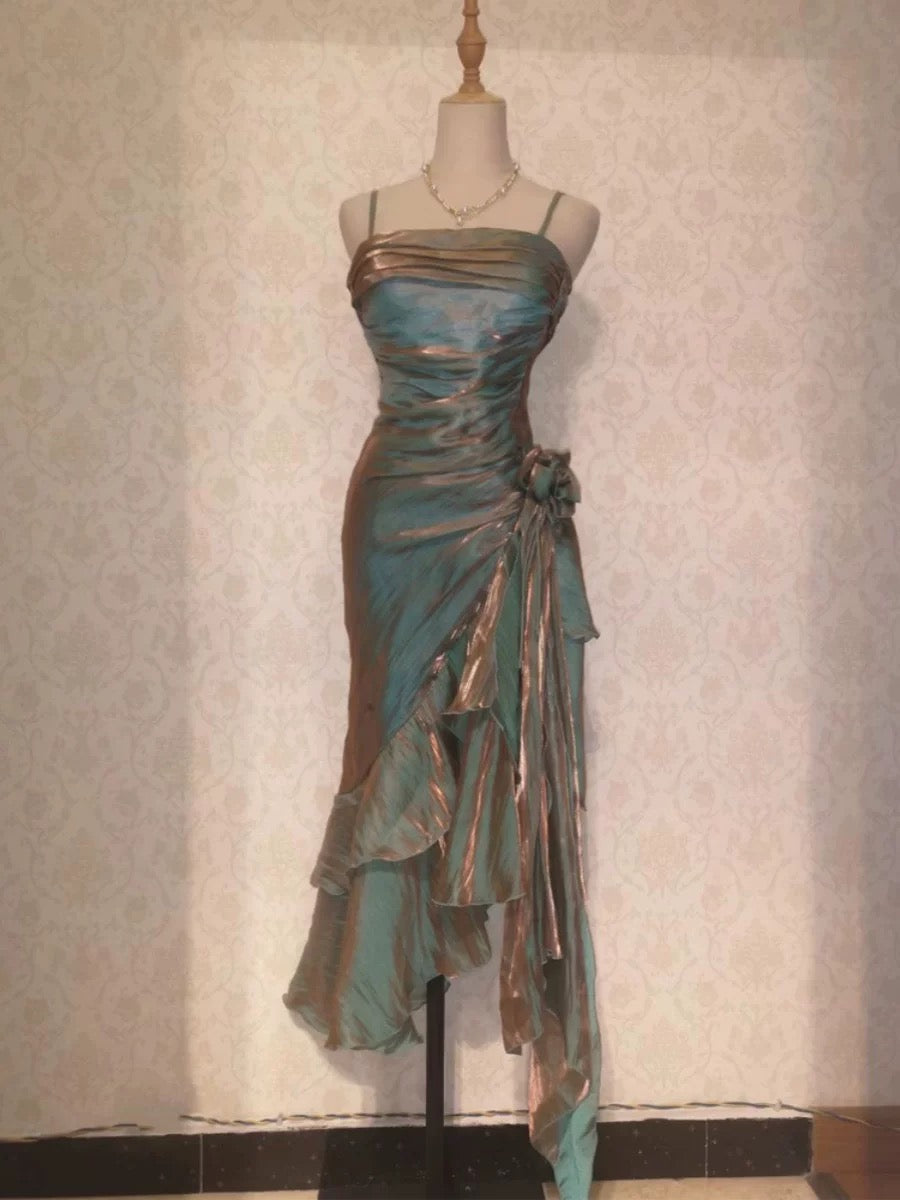 Retro Mermaid Spaghetti Straps High Low Party Dress Prom Dresses SD2820